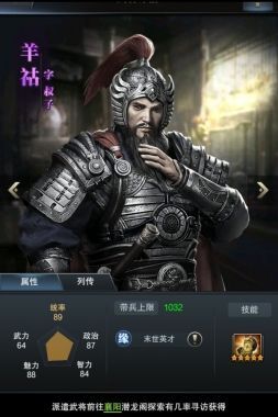 三国群英传霸王之业羊祜武将属性面板 羊祜技能效果